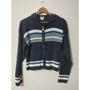 Women's COOLWEAR Navy Blue Striped Full-Zip Hooded Lightweight Cardigan M
